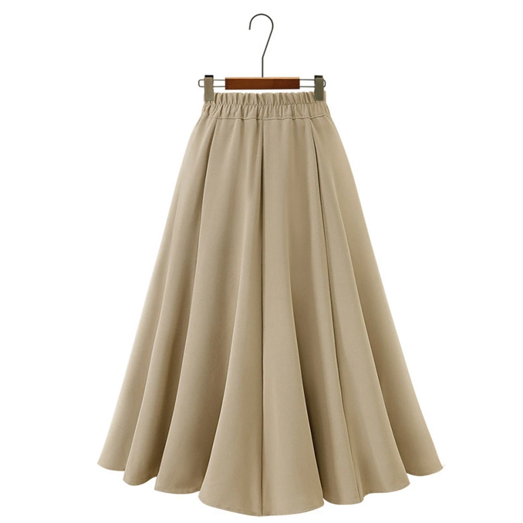 FREE OSTRICH 2019 Women Long Pleated Skirt High Waist Casual Party Cotton Thin Solid Solid Color Plus Size Loose Skirts 920