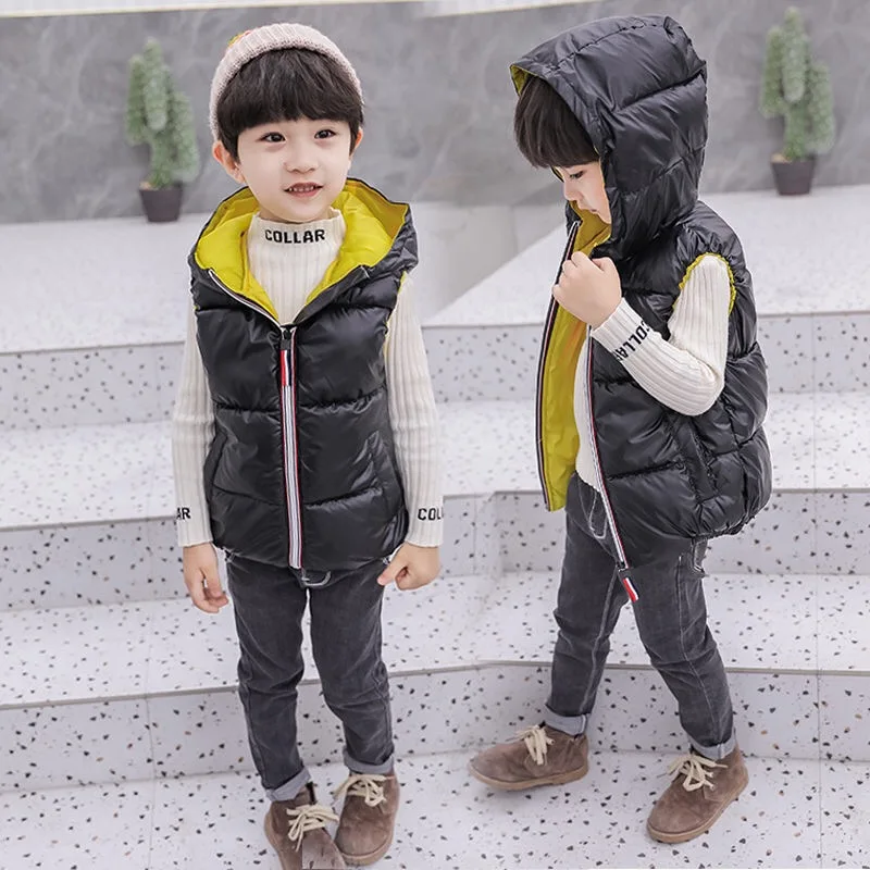 Модный детский жилет с капюшоном Детская верхняя одежда зимние пальто Детская одежда Теплый хлопковый жилет для маленьких мальчиков и девочек от 3 до 10 лет