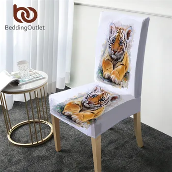 

BeddingOutlet Tiger Spandex Chair Cover Watercolor Stretch Elastic Dining Seat Cover Wild Animal Slipcover White Housse Chaise