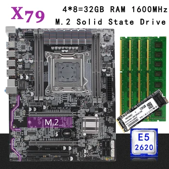 

X79 motherboard set kit atx LGA 2011 with Intel Xeon E5 2620 CPU 32G(4*8G) 1600mhz REG ECC RAM M.2 NVME 128Gb SSD hard disk