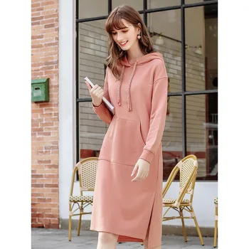 

2019 autumn and winter new brand women's clothing printing with hat guard dress loose and lazy casual dress