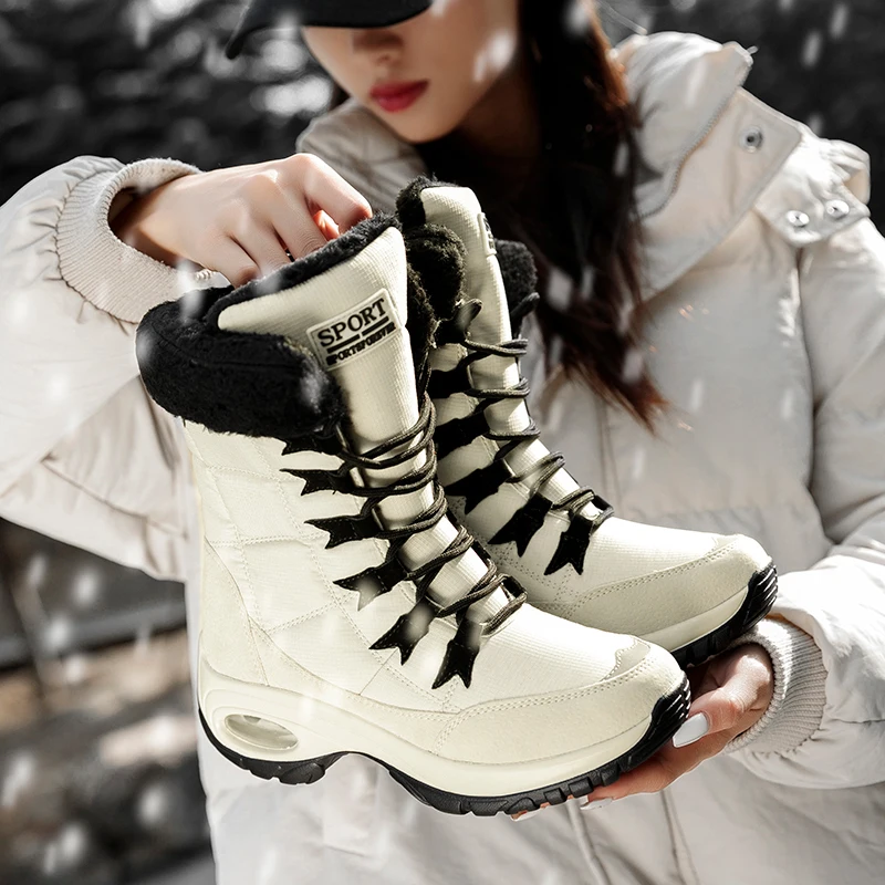 Online Botas de invierno calientes botas de nieve impermeables para mujer zapatos de nieve gruesos de felpa para mujer zapatos de calzado femenino de talla grande 42 36 42