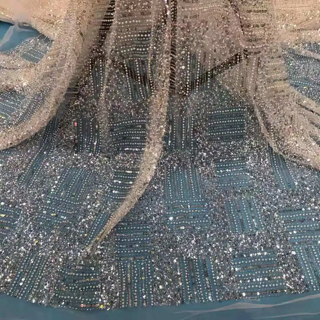 White High Quality Stone +sequin Embroidery Lace Fabric African Sequin