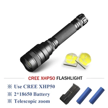 

Searchlight rechargeable camping torch flashlight xhp50 telescopic zoom powerful led flashlight 2*18650 led lantern lampe torche