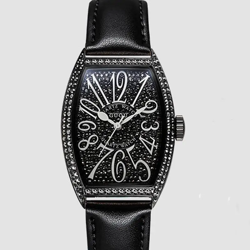 Модные брендовые женские Роскошные Кварцевые Часы Guou со стразами, Классические женские наручные часы, Relogio Feminino - Цвет: Черный