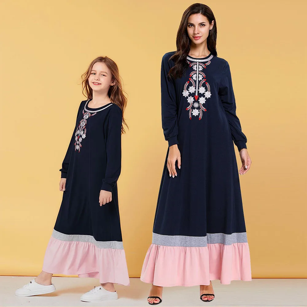 Siskakia Mom Daughter Dress Family Matching Clothing Mother and Child Girls Maxi Long Sleeve Muslim Casual | Мать и ребенок