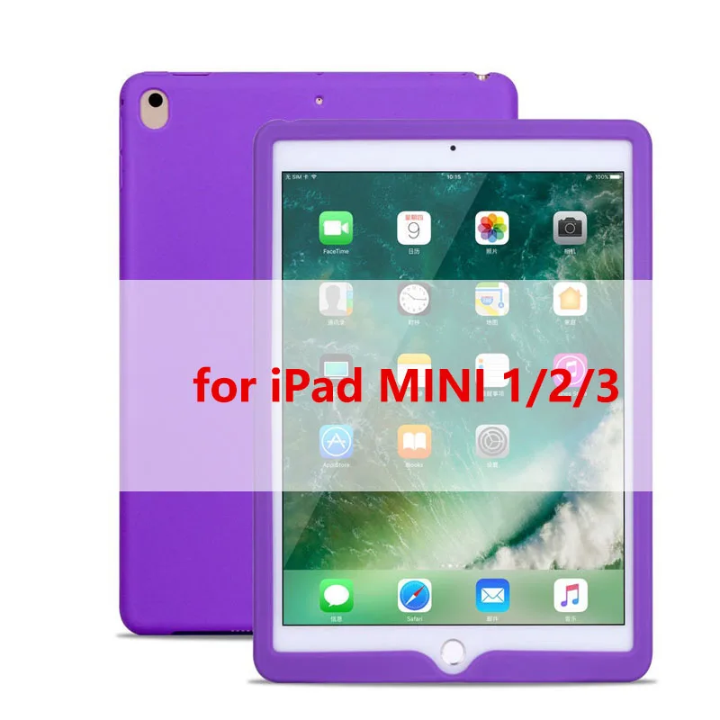 Tablet Silicone Case for iPad 9.7 Air 2 Case Soft Shockproof 360° Protection Back Shell Cover for iPad mini 2 3 4 Case - Цвет: mini 1 2 3 purple