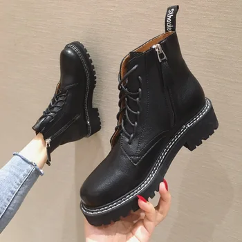 

2019 autumn and winter new women's boots British style retro lace-up thick boots handsome boots Martin boots women fashion