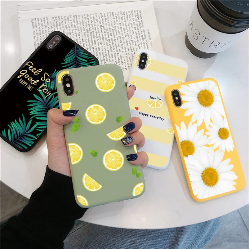 Мягкий чехол для телефона с фруктами и цветами iPhone 7 Plus X XR XS Max 6 6S 8 5 5S SE 2020 задняя