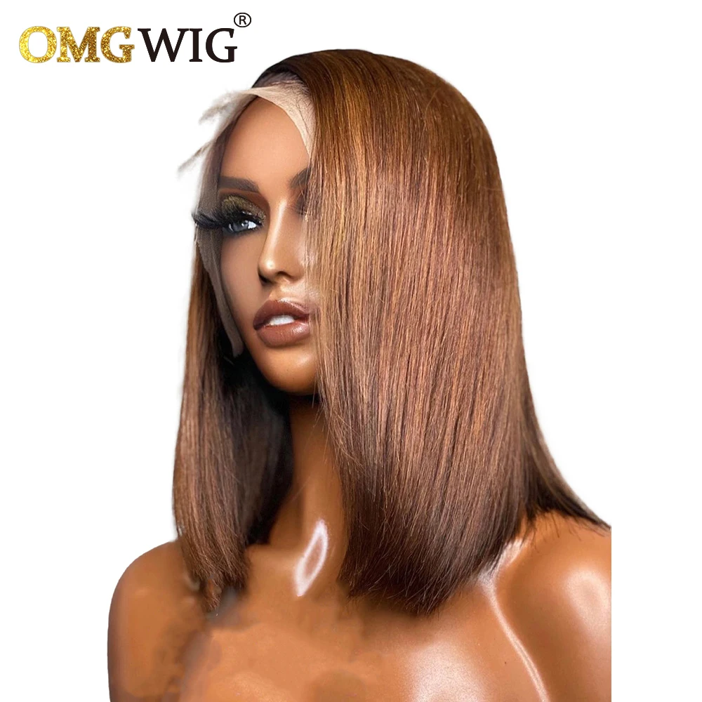 Short Brazilian Remy Human Hair Wigs For Black Women Bone Straight HD Transparent Lace Closure Wig 4x4 13x4 Lace Frontal Bob Wig