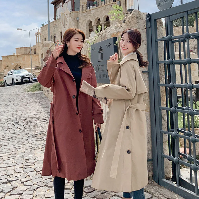 

Photo Shoot Spring And Autumn Mid-length Tops 2019 New Style Korean-style Loose-Fit BF over-the-Knee Workwear Coat England Trenc
