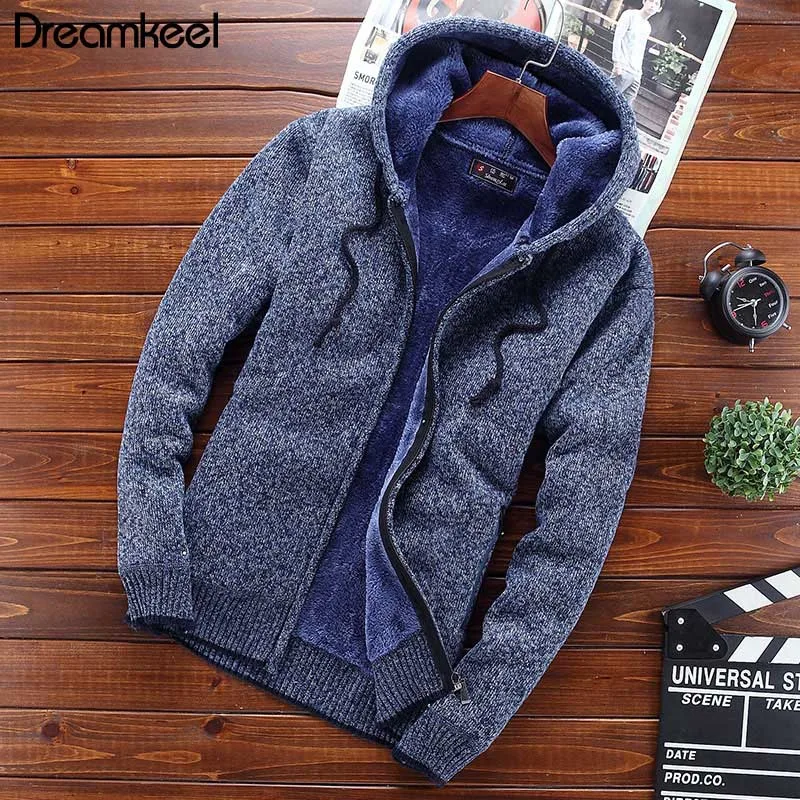 

2019 Autumn Winter Brand Warm Long Sleeve Solid Color Hooded Cardigan Mens Sweater Casual Sweater Men Big Size M-3XL