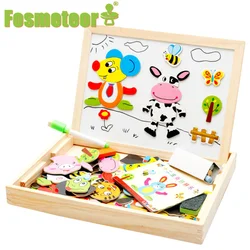 Fosmeteor rompecabezas magnético de madera para niños, puzle magnético multifuncional de animales, tablero, caja de juguete educativo