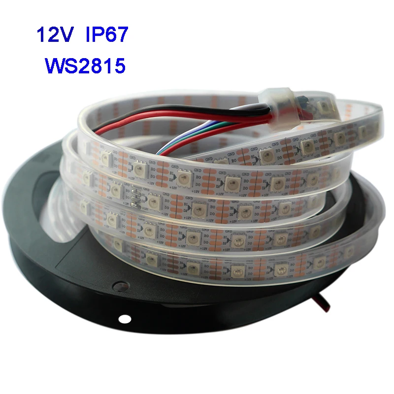 

1m/3m/5m WS2815 pixel led strip light,Addressable Dual-signal Smart,30/60/144 pixels/leds/m Black/White PCB,IP30/IP65/IP67,DC12V
