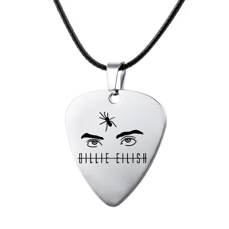 Ожерелье Billie Eilish, кожаное ожерелье для гитары, подвеска из нержавеющей стали, для фанатов Харадзюку, с изображением хип-хоп музыки - Окраска металла: B Silver
