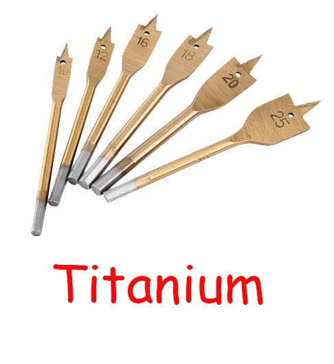 Titanium 6 шт. HSS деревянные плоские сверла наборы 10/12/16/18/20/25 мм весло на плоской деревянной подошве Скучно сверло набор Мощность инструменты с шестигранным хвостовиком - Цвет: Titanium