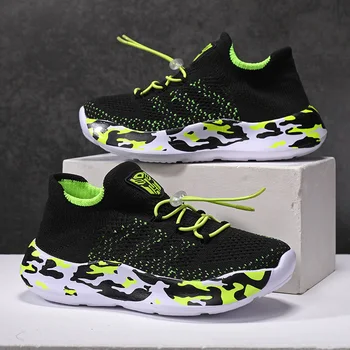 

Outdoor Kids Sneakers Comfortable Boys Girls Camouflage Socks Trainers Flying Woven Children Sports Running Sneakers Super Light