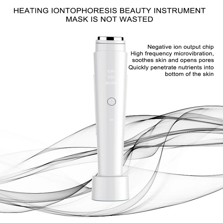  Portable Iontophoresis Ion Face Beauty Device USB Charge Heating Vibration Lift Facial Massager Cle