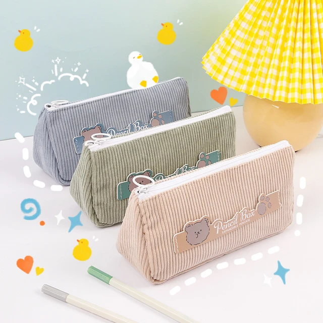 Kawaii Pen Shop Triangle Corduroy Pencil Case (6 Colors), Pink