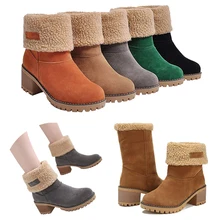 Женские зимние ботинки на высоком квадратном каблуке; Chaussure; Теплая обувь на меху; милые женские ботиночки; Зимние ботильоны