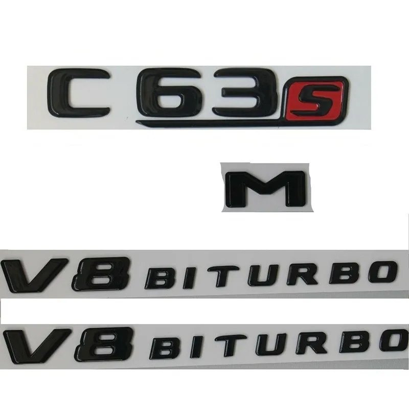 Черный глянец для C63s AMG V8 BITURBO багажник значки-эмблемы для Mercedes Benz W205 - Цвет: C63s AMG V8