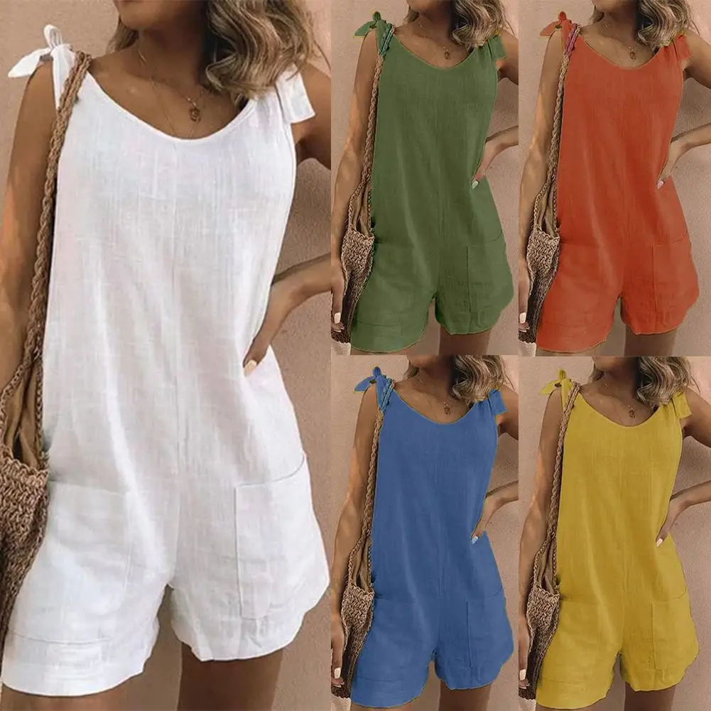 2020 summer Women's Jumpsuit Solid Color Sleeveless Adjustable Straps Pockets Loose Jumpsuit Dungarees Short Pants Jumpsuits women oversized solid jumpsuits sleeveless pockets playsuit ladies summer loose rompers straps wide leg short fashion suspender