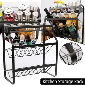 

Black Kitchen Multifunction Spices Cabinet Organizer Stainless Steel Seasoning Multilayer Shelves Kitchen Storage Racks Holders