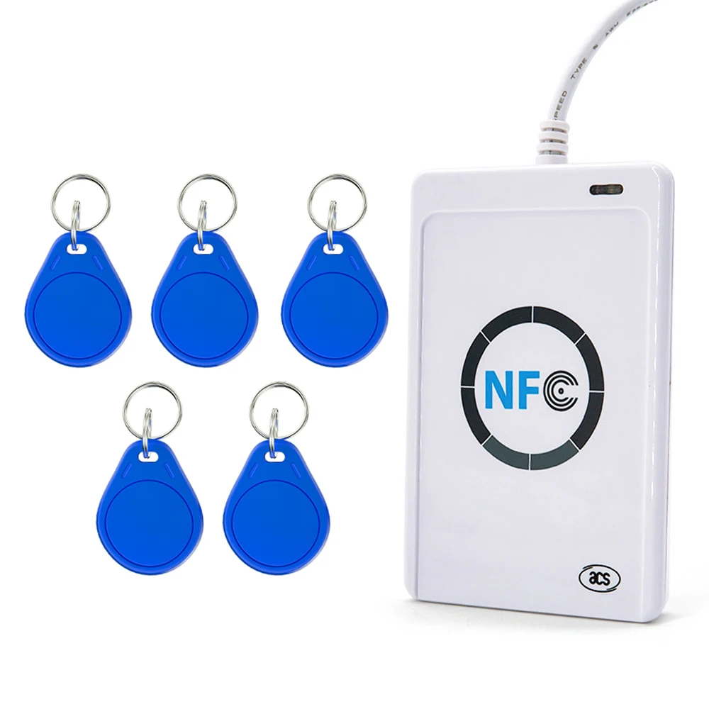 

USB interface 13.56Mhz NFC reader for Smart card Contactless NFC tag NFC reader and writer ISO14443A with 5 pieces keyfobs