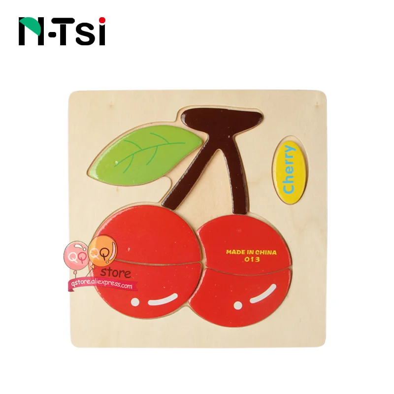 N-Tsi, детские деревянные головоломки, игрушки для малышей, Развивающие головоломки, Развивающие детские игрушки для детей, игры, Мультяшные животные, подарок, 3 года - Цвет: Cherry