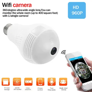 

960P 360 Panoramic Camera Fisheye HD Security Camera Lamp Bulb Wireless IP Camera CCTV Video Surveillance Night Vision