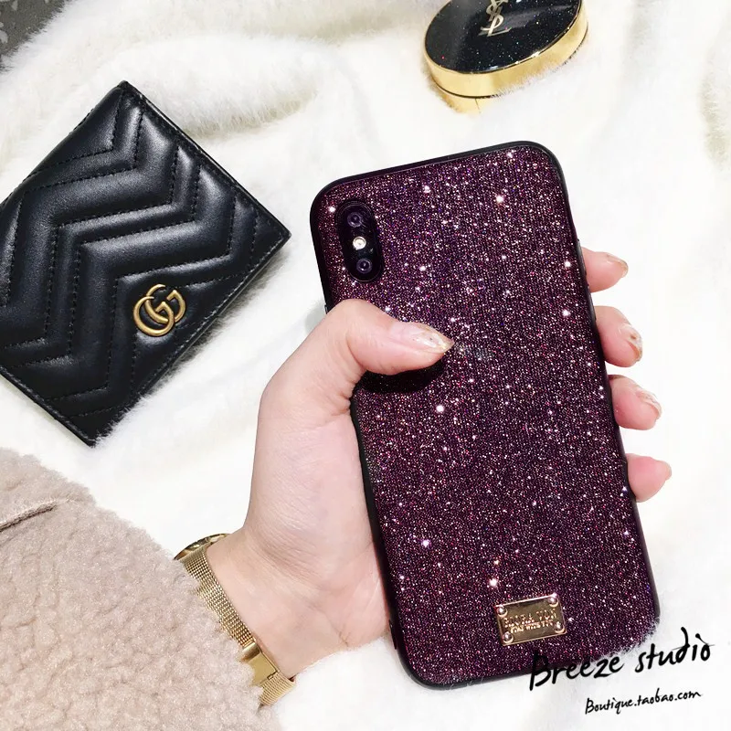 

For Iphone 6 S 6S 7 7 Plus 8 X XS XR XS MAX Phone Coque Luxury Brand 3D Metal Letter Label Glitter Diamond Soft Bling Phone Case