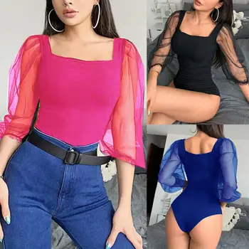 

hirigin Sexy Women Bodysuit Bodycon Jumpsuit Mesh Patchwork Slim Evening Party Leotard Tops Playsuit Clothes