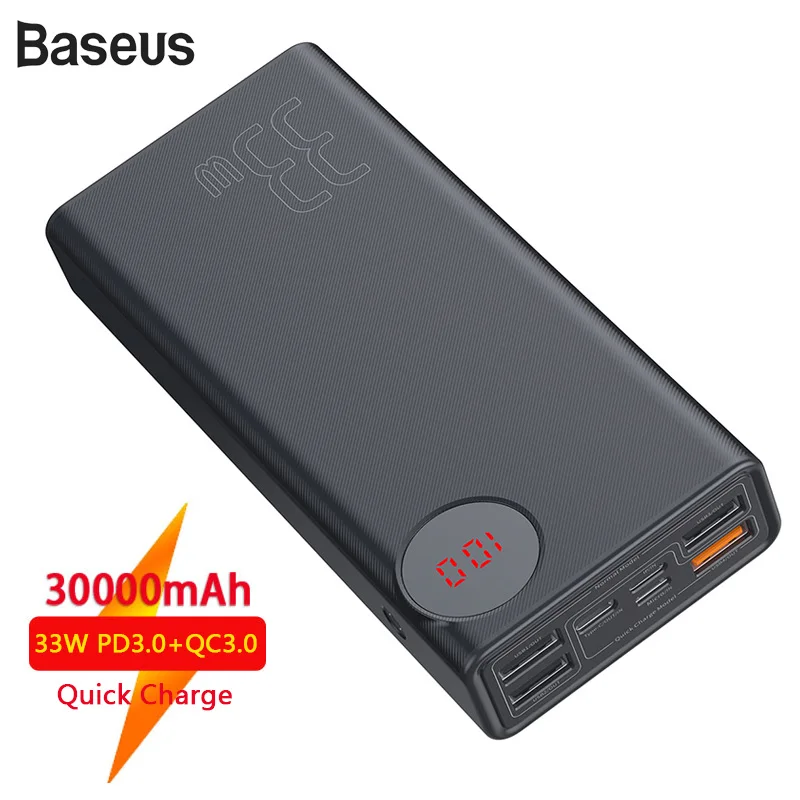 Baseus 30000mah Power Bank External Battery Quick Charge 3.0 QC USB Type-C PD Fast Charging For iPh