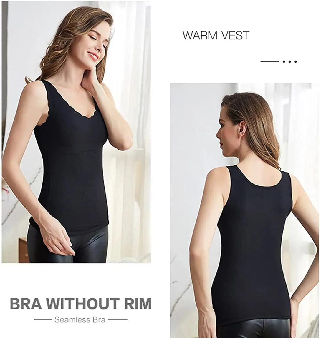 Women's V-neck Fleece Lined Tank Top Thermal Underwear Built-in Bra  Camisole Vest Winter Clothes Thermal Shirt Camiseta Termica - Thermal  Underwear Tops - AliExpress