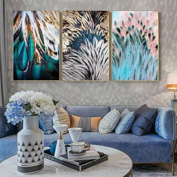 

Abstract colorful feathers 5d diamond painting full square round diamond embroidery mosaic triptych diy craft supplies AA2570