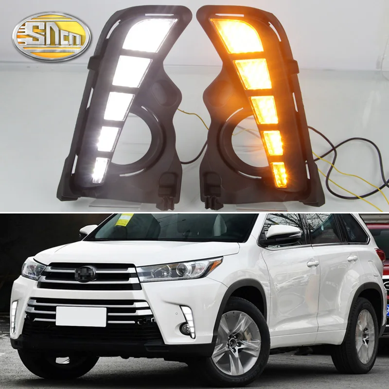 

2pcs For Toyota Highlander 2018 2019 Led Daytime Running Lights Fog lamp Cover with Yellow Turn Signal 12V Relay