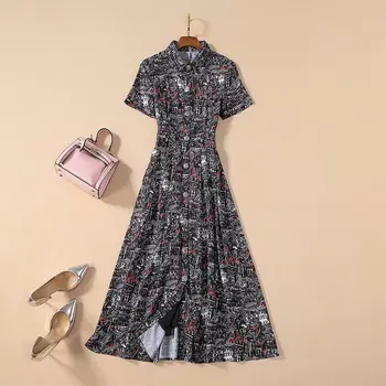 

HIGH QUALITY Newest 2020 Fashion Designer Runway Dress Women's Elegant Short Sleeve Vintage Button Abstract Print Shirt Dress