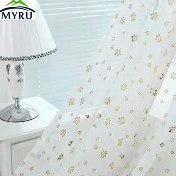 

MYRU Korean American white color with stars voile curtain gold snowflake flowers print sheer curtains finished voile curtain