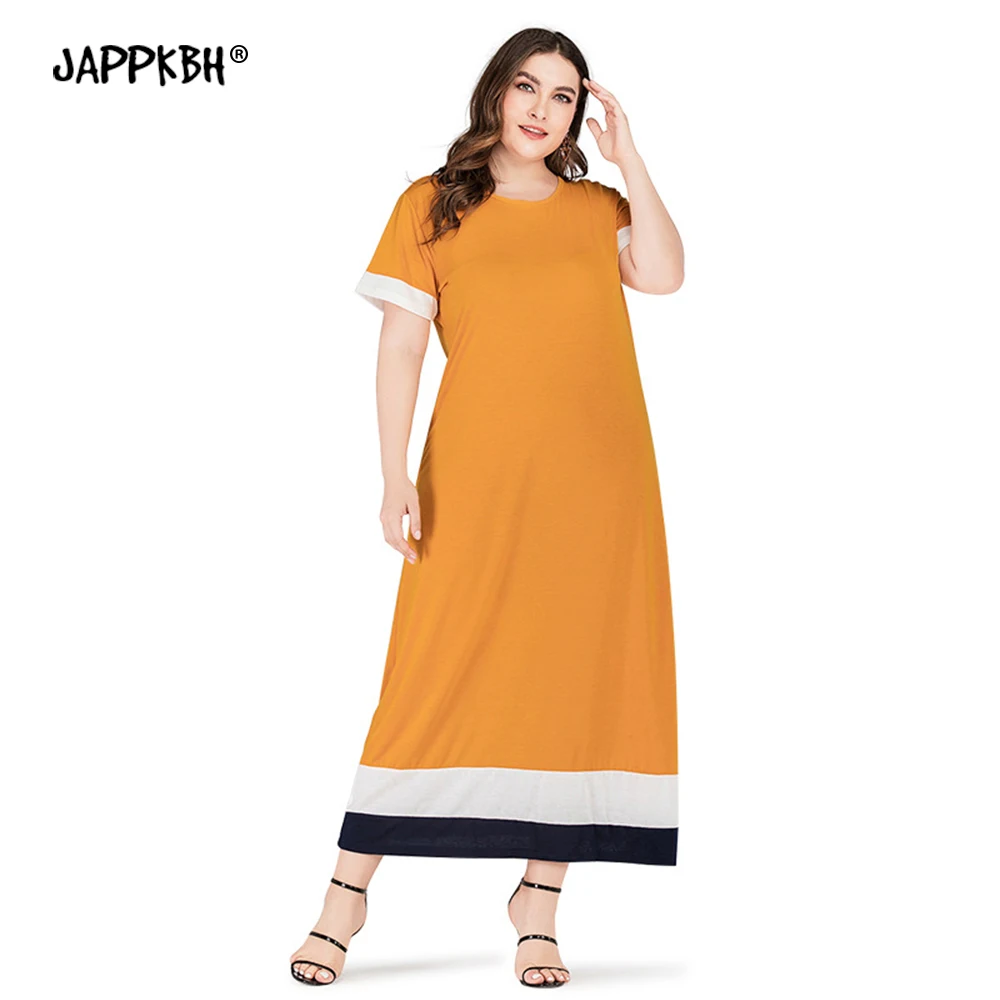 

Spring Summer Dress Women 2020 Casual Plus Size Slim A Line Patchwork Maxi Dresses Elegant Sexy Short Sleeve Long Party Dress