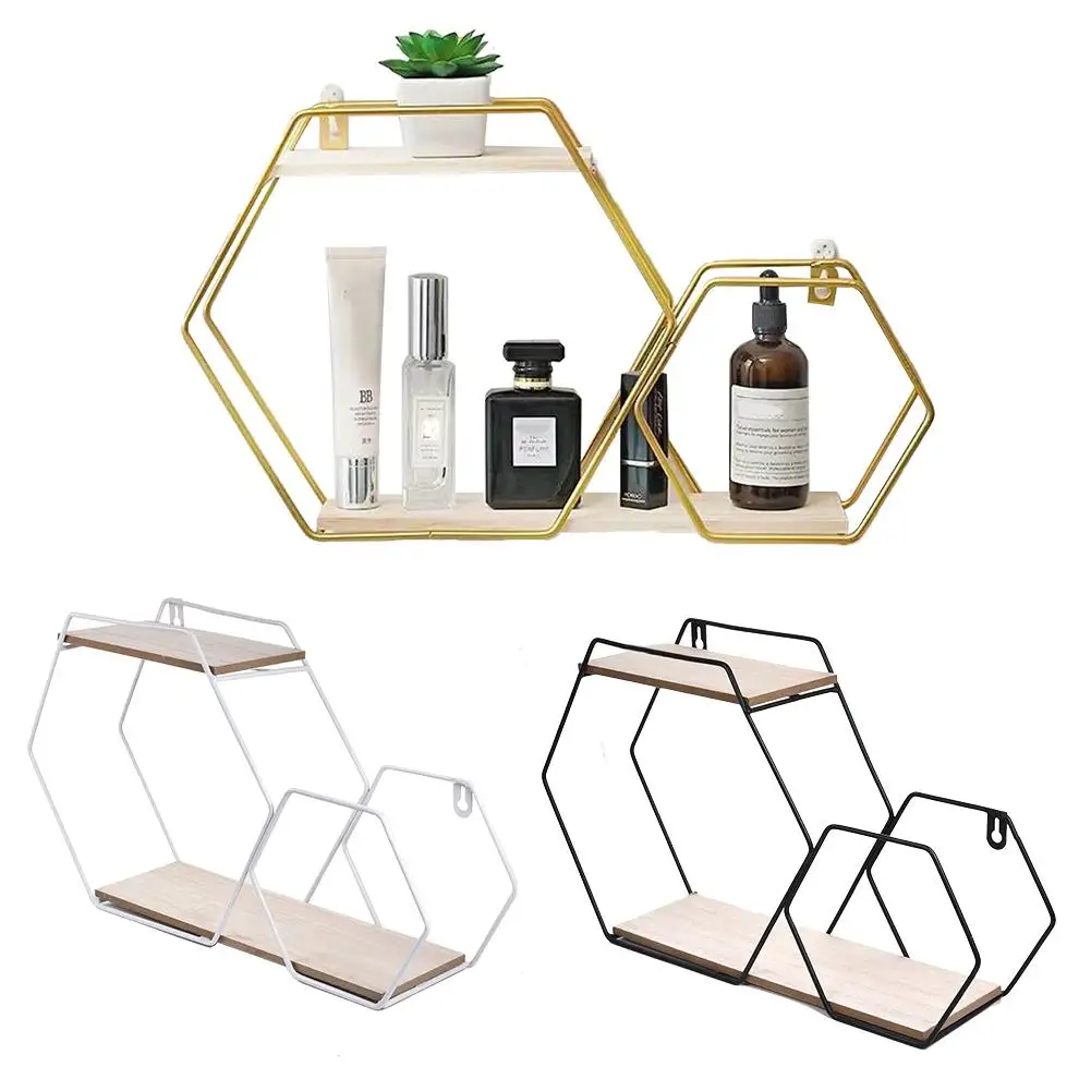 

Nordic Iron Hexagon Wall Shelf Mounted Book Storage Holder Magazine Rack Organizer Bedroom Kitchen Home DIY Decor