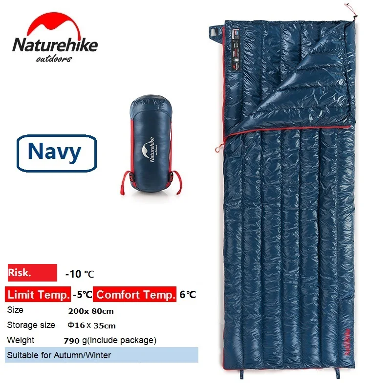 Naturehike ультра-светильник спальный мешок для взрослых на открытом воздухе для кемпинга квадратный спальный мешок с гусиным пухом на осень/зиму - Цвет: Navy 200x80cm