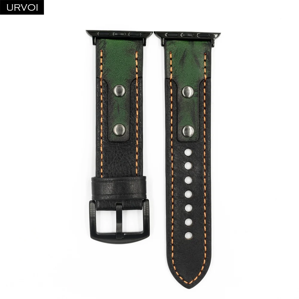 Ремешок URVOI для Apple Watch series 5 4 3 2 1 высококачественный металлический Ретро Кожаный ремешок для iwatch винтажный дизайн 38 40 42 44 мм - Цвет ремешка: Dark green