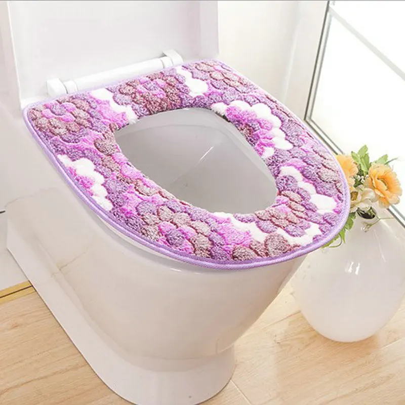 Мягкая ванная комната туалет сидение для унитаза моющийся теплый коврик подушка с подогревом сиденье для унитаза - Цвет: Сливовый