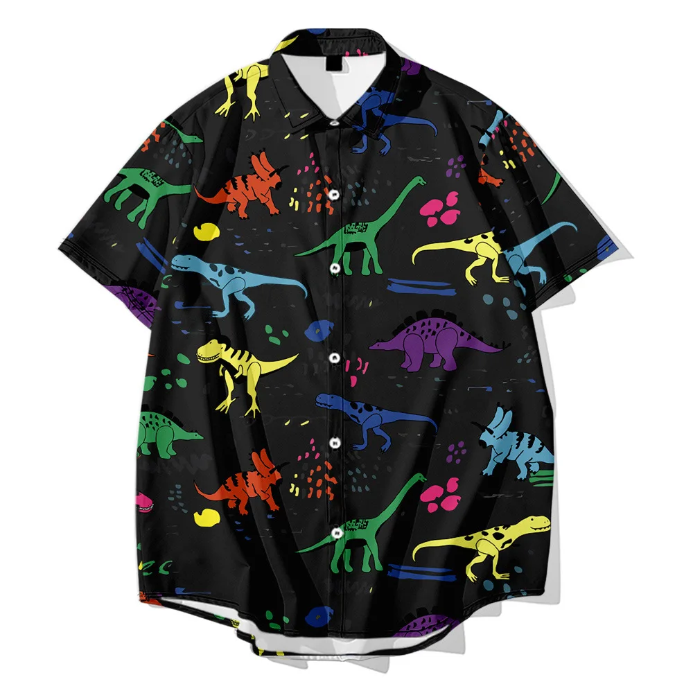 

Spring Summer Fashion Dinosaur Printed Men Hawaiian Shirt Short Sleeve Streetwear Chic Blouse Beach Camisas S-6XL