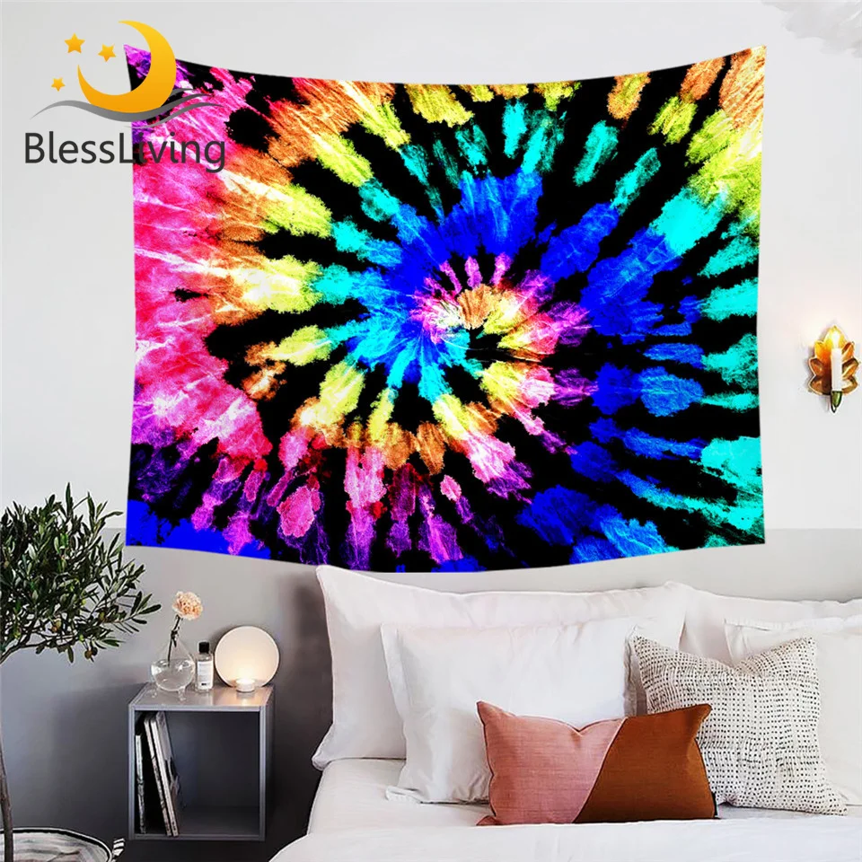 

BlessLiving Colorful Tie Dye Tapestry Luxury Watercolor Blooming Decorative Wall Hanging Stylish Wall Carpet Home Decoration