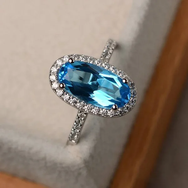 Классическое кольцо из стерлингового серебра 925 пробы, овальное классическое светло-голубое CZ Кольцо для женщин, обручальное кольцо, рекламная бижутерия, подарок для