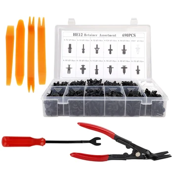 

690pcs/set Car Fasteners Trim Moulding Clip Kit 12 Sizes Car Push Pin Rivet Trims Clips Door Removal Pliers Tools
