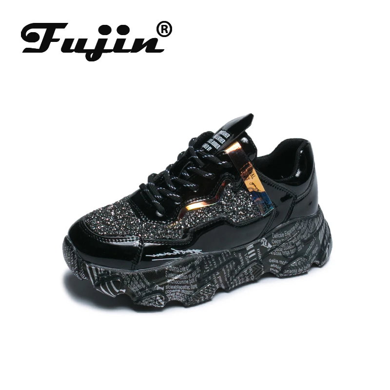 

Fujin Sneakers Women 2020 Spring Mixed Colors Thick Bottom Fashion Breathable High Heels Lace Up Platform Women Causal Shoes