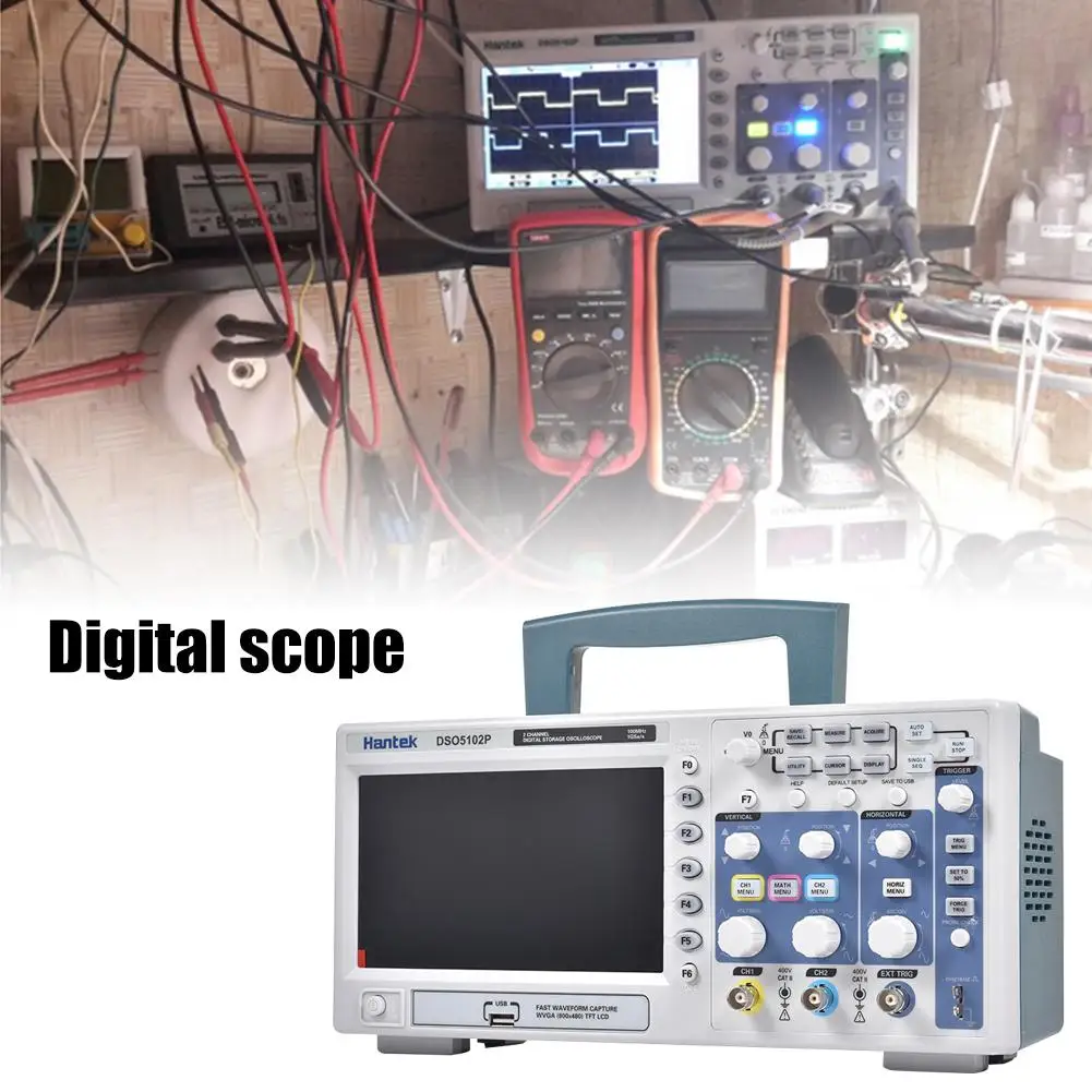 

Hantek DSO5102P Digital Oscilloscope 70MHz 2Channels 1GSa/s Real Time Sample Rate Handheld USB Storage Oscilloscope 2 Channels