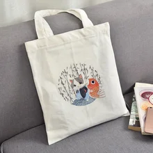 Холщовая Сумка-тоут с рисунком кота, сумка для ежедневного использования, Экологичная многоразовая хозяйственная сумка, рециркулирующая сумка